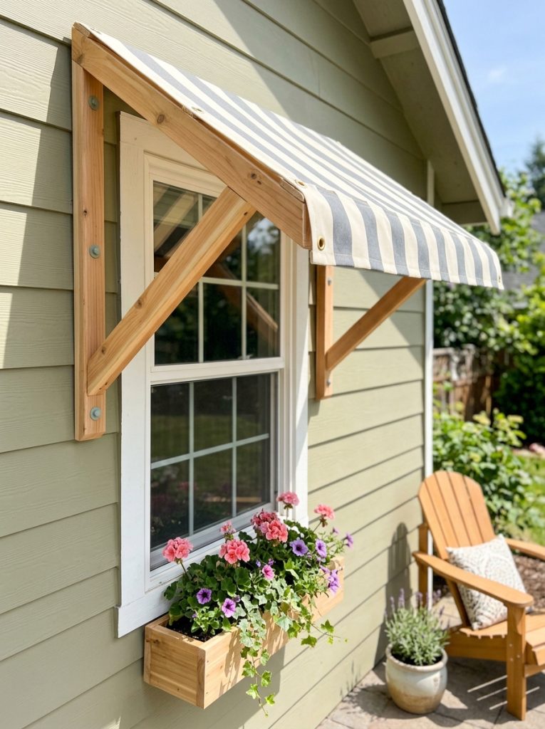  Simple easy DIY outdoor window awnings with basic materials and straightforward construction on home exterior for beginner installation