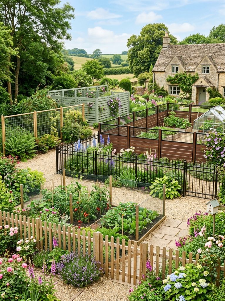 Complete deer proof garden fence collection with netting wooden decorative black metal bamboo pallet cottage modern and front garden styles