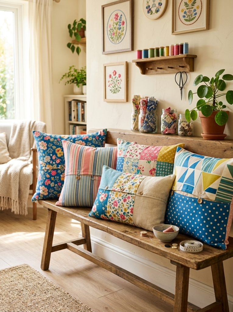  Beautiful DIY fabric cushion cover crafts with spare fabric pieces as coordinating patterned cushion covers in simple assembly