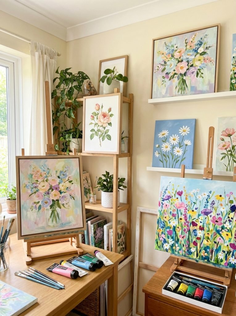 Beautiful easy flower acrylic painting ideas with loose impressionistic florals botanical studies simple daisies and wildflower fields