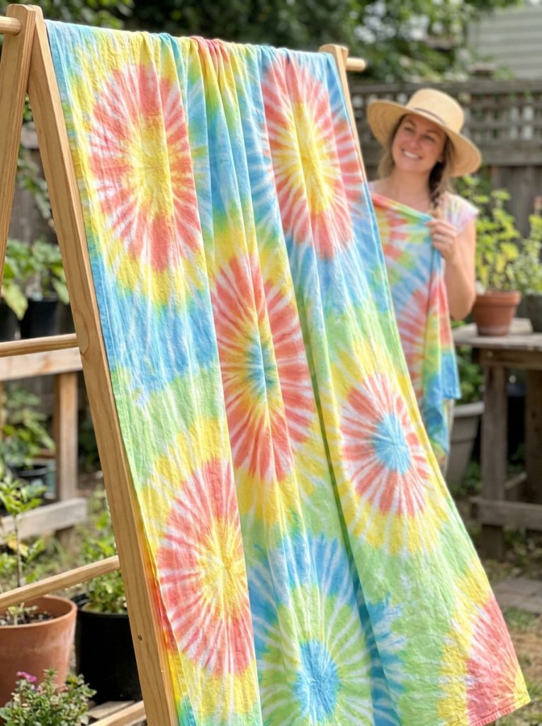 Beautiful flower tie dye pattern with stunning flower-shaped motifs created through circular folding with petals radiating from centers