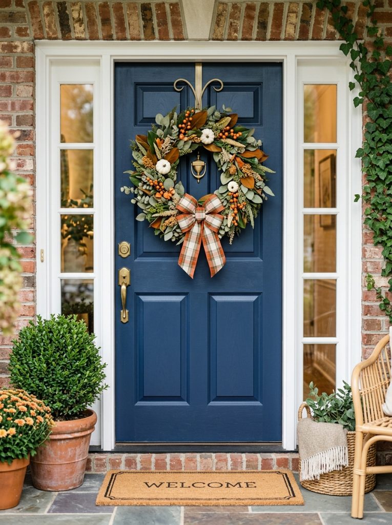 Beautiful front door wreath hanger outdoor with seasonal wreath on front door creating welcoming beautifully finished entrance display