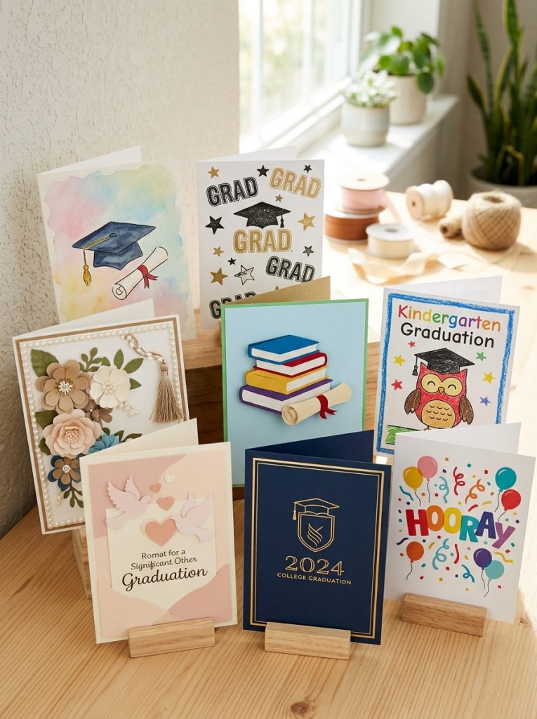 Complete graduation cards handmade DIY collection with watercolor stamped embellished paper craft kindergarten romantic college and celebratory designs