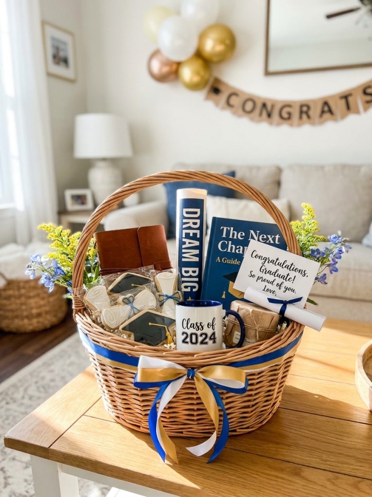  Beautiful graduation gift basket with celebration treats practical items inspirational elements planning items and congratulations note