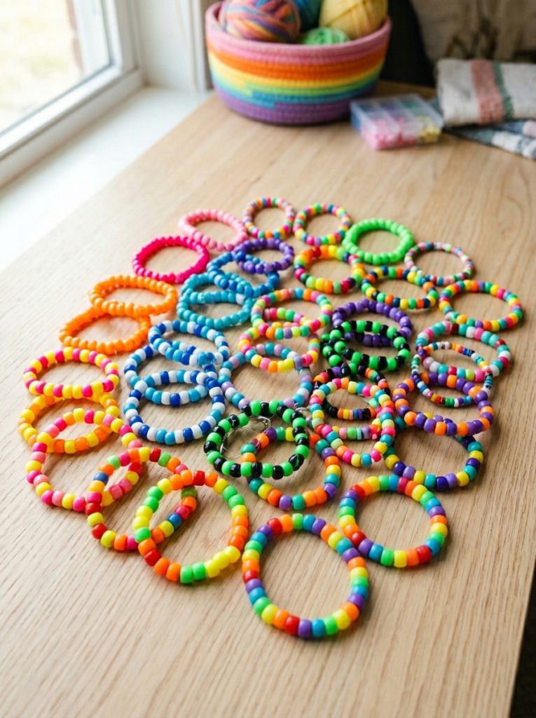 Beautiful kandi singles in solid color two-color alternating color block and simple pattern single-strand bracelets as colorful collection 