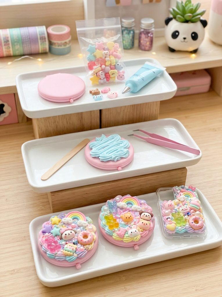  Kawaii DIY crafts tutorial video style display with multiple creations arranged showing stages and final results beautifully 
