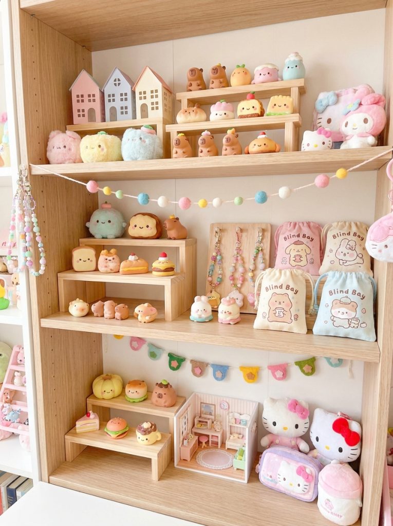  Complete kawaii DIY crafts collection with clay figures paper crafts squishies keychains blind bags room decor and capybara displayed