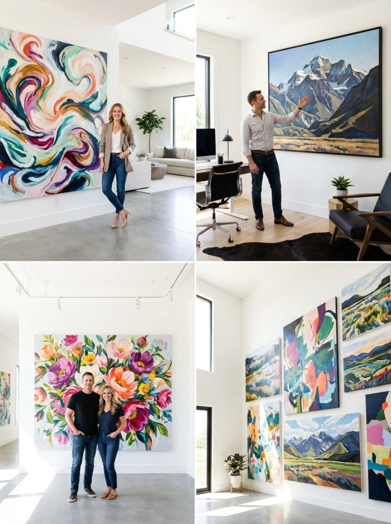 Dramatic large canvas acrylic painting ideas with bold abstract works landscape paintings oversized florals and statement wall art 