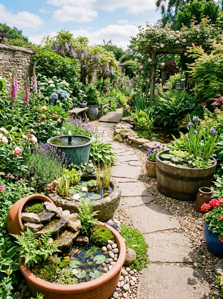  Complete DIY mini pond garden collection with pot waterfall fish frog fountain and container ponds throughout beautifully planted garden