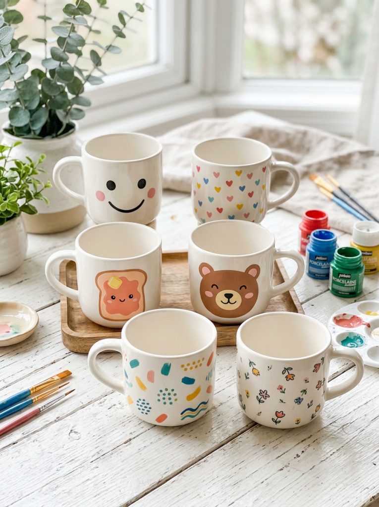  Adorable cute easy beginner mug painting with smiley faces hearts food characters animal faces and abstract patterns achievable first attempt 