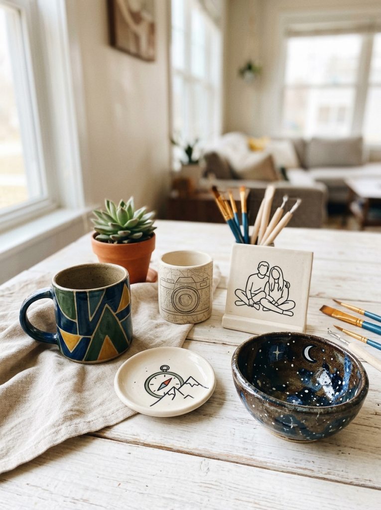  Beautiful boyfriend gift pottery painting with bold geometric sports hobby references meaningful quotes personal illustrations on ceramic pieces