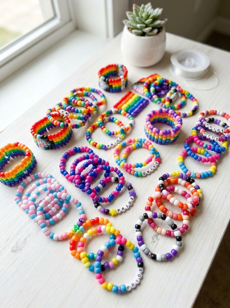 Beautiful pride kandi with rainbow singles pride flag colors and inclusive celebration arrangements in joyfully colorful collection