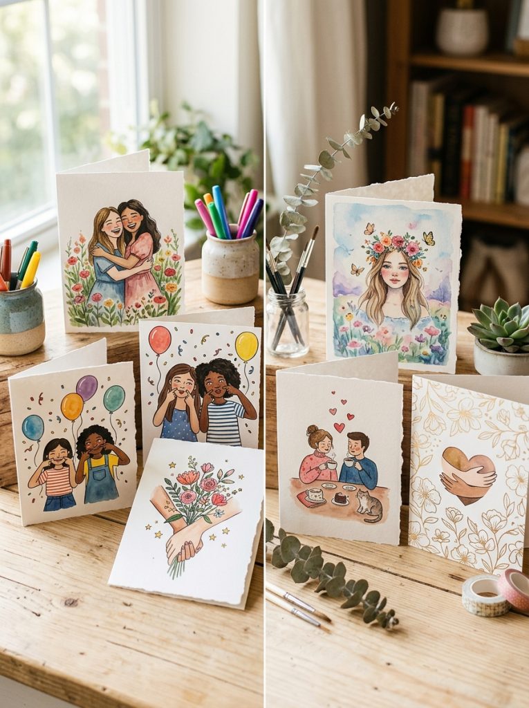 Beautiful sister girlfriend birthday cards with bond illustrations funny references appreciation messages and aesthetic designs  