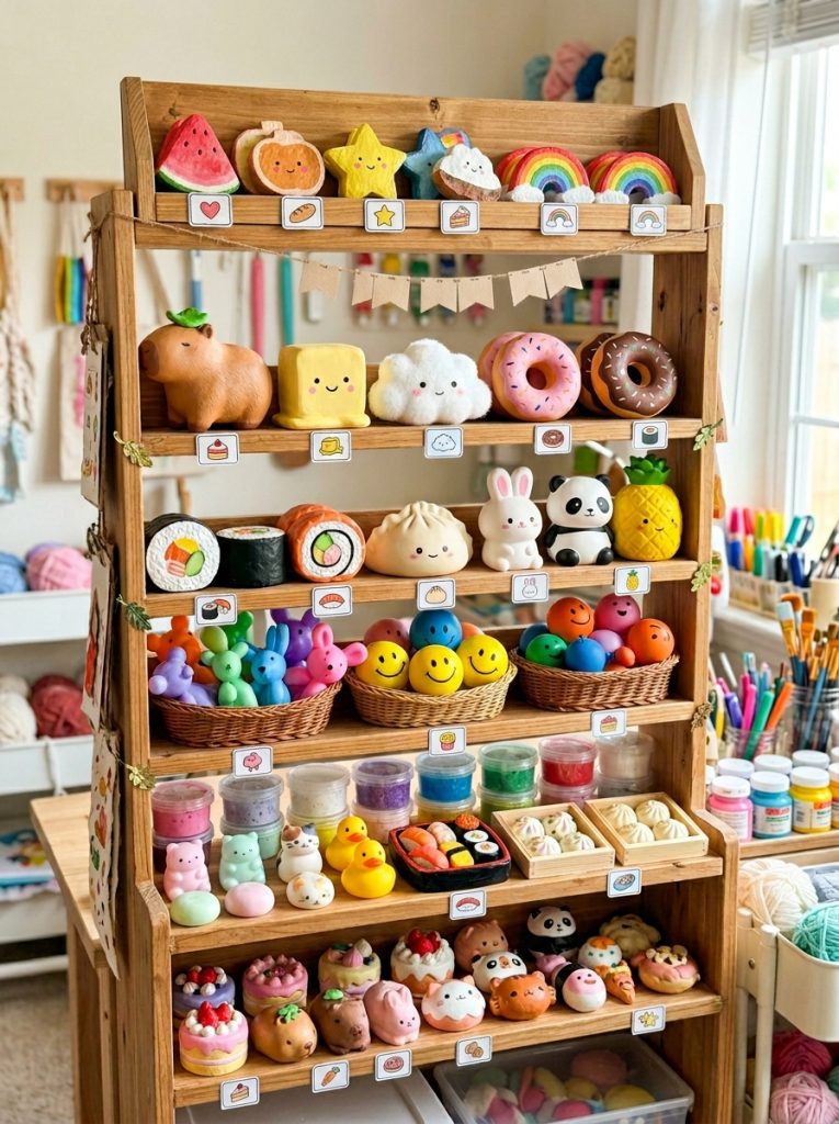  Complete squishies DIY display with foam slow rise paper balloon slime mold taba cube capybara sushi dumpling and butter types