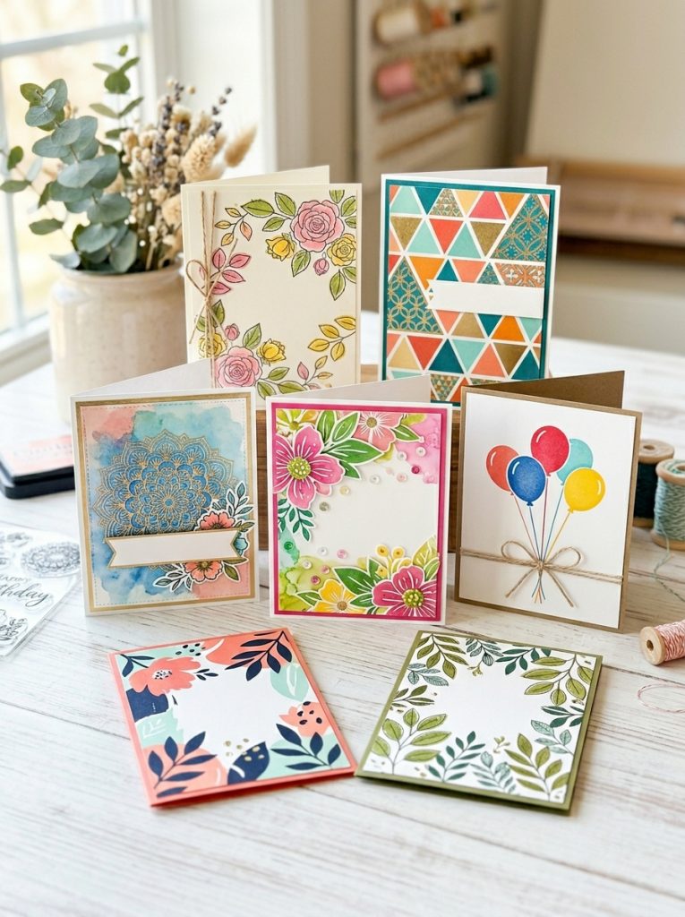 Beautiful stamped birthday cards with floral patterns birthday sentiments geometric designs and layered stamp art in professional results
