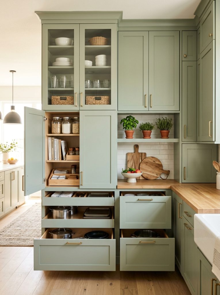 Beautiful tall kitchen cabinet DIY with floor-to-ceiling designs maximizing kitchen height in bright well-organized impressive kitchen