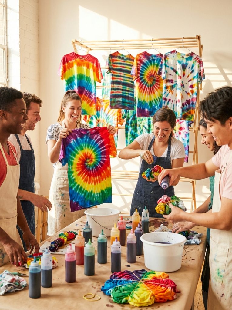 Fun creative tie dye patterns with rainbow designs multicolor crumple striped effects and cheerful color combinations