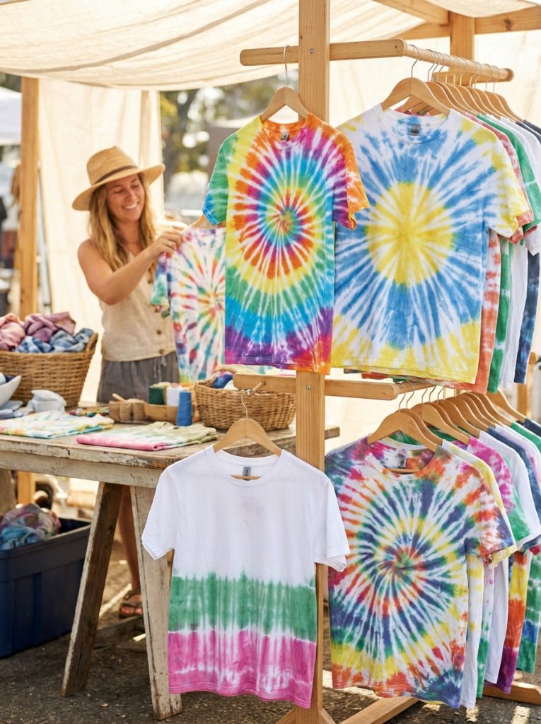 Beautiful easy tie dye shirt pattern ideas with full spiral chest-centered bottom hem and crumple designs on white shirts