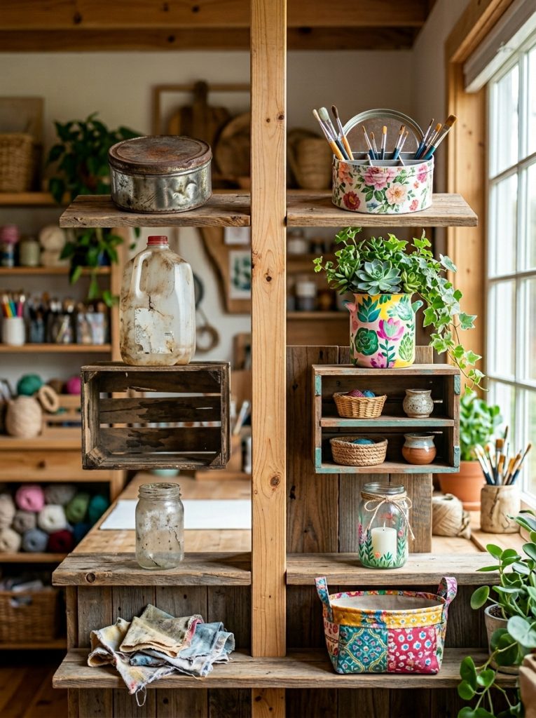 Dramatic trash to treasure upcycled craft transformations showing discarded items beside beautiful finished transformations