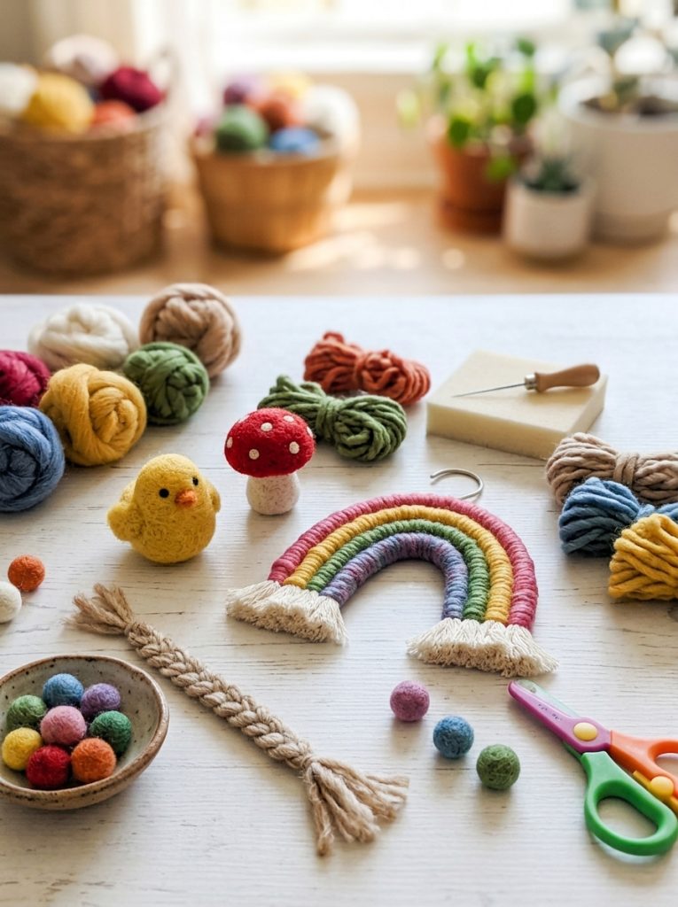 Beautiful wool yarn crafts for kids with felting needle felting wool sculpting and fiber art in natural textures