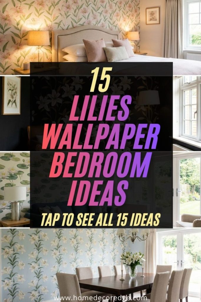 Four lilies wallpaper ideas including pink bedroom black accent water lilies living room and white elegant walls.