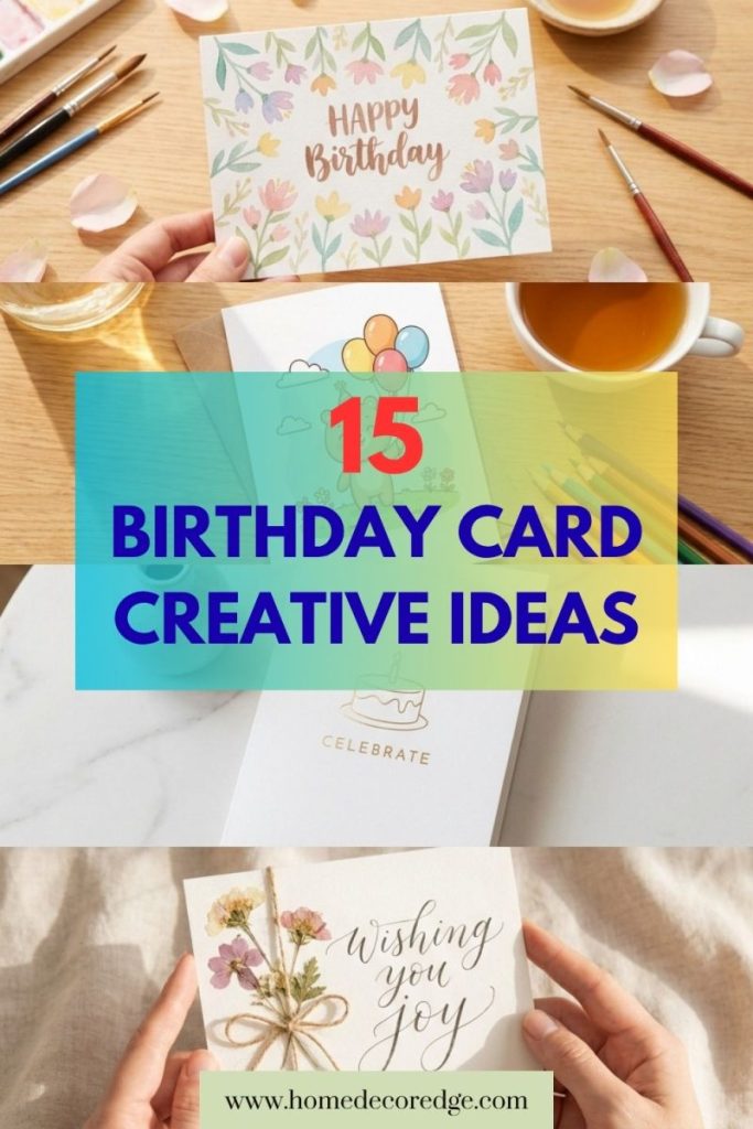 Four birthday card ideas including watercolor floral painted cute illustrated character aesthetic minimalist and heartfelt handmade lettering decoration