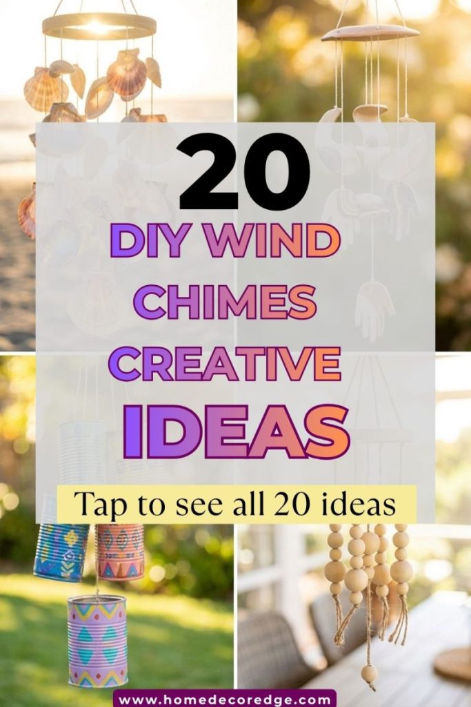 DIY wind chimes including beautiful seashell with shells elegant clay pottery creative recycled tin cans and cheerful wooden beads