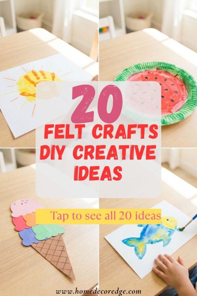 Four felt crafts including colorful cute felt animals delicate flower keychains needle felted landscape and adorable felt food items