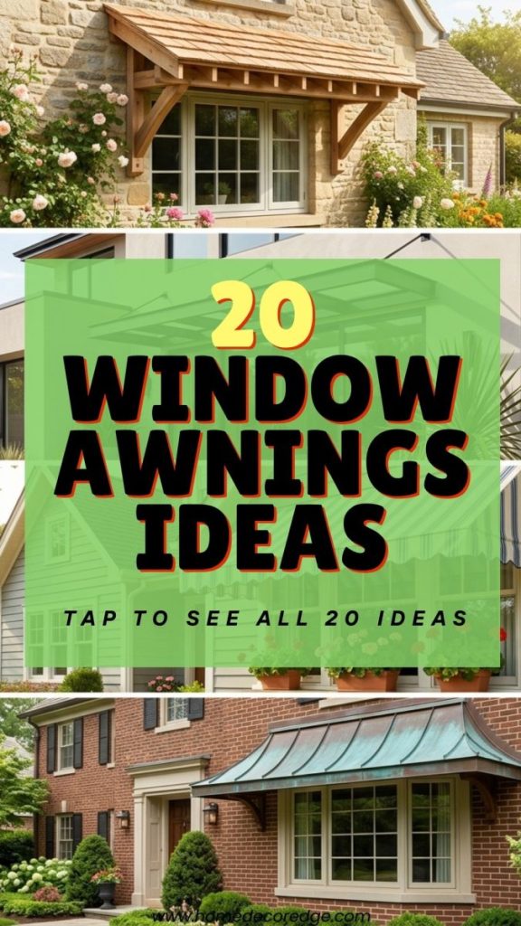 Four window awnings exterior DIY ideas including rustic cedar cottage sleek modern black metal classic striped fabric and elegant copper patina